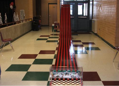 Pinewood derby in a hallway, race in a small place