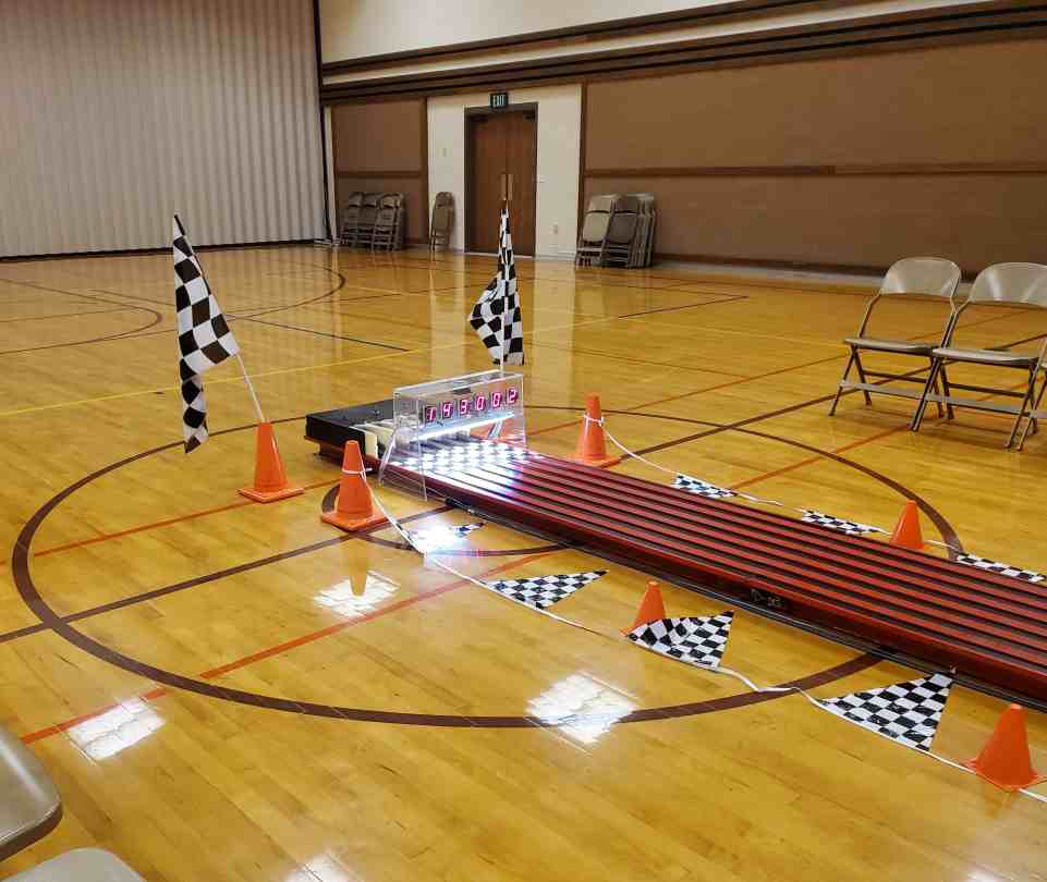 Pinewood Derby Track Rental with digital finish line records placement for each heat of the race