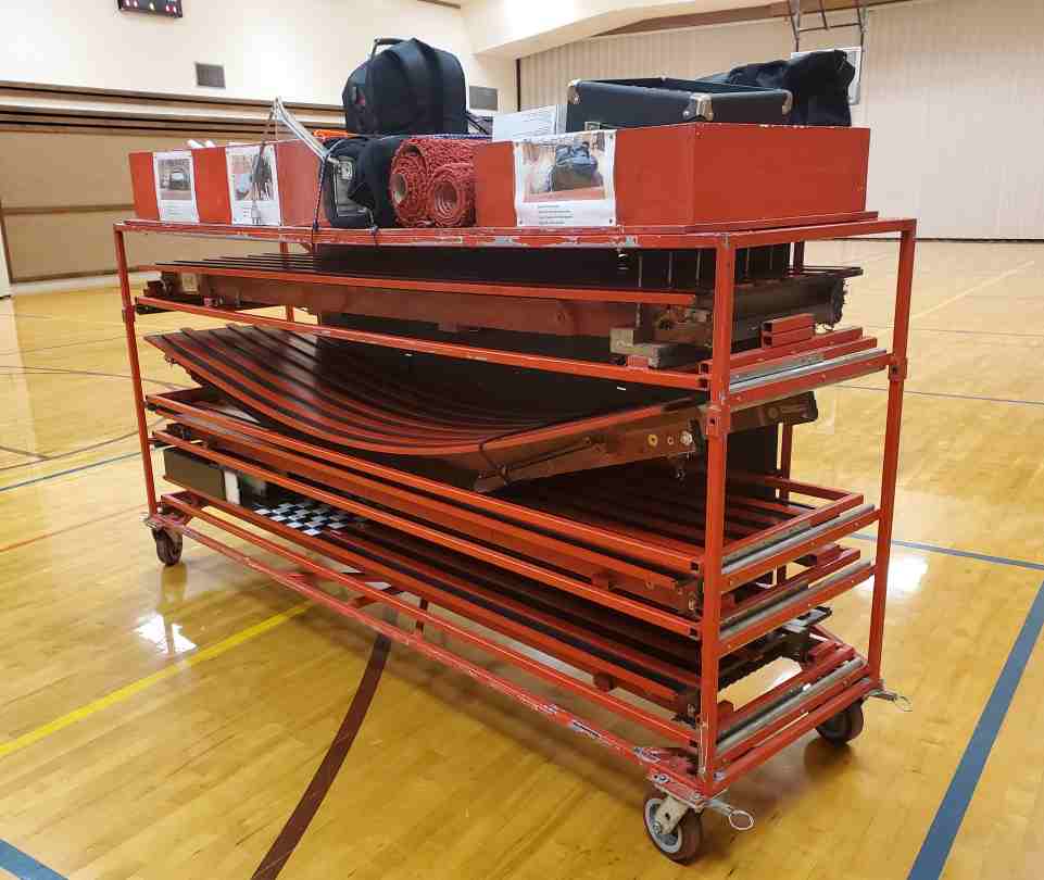 Pinewood Derby Track Self contained cart holds all of the track pieces as well as all of the electronics needed to run the race