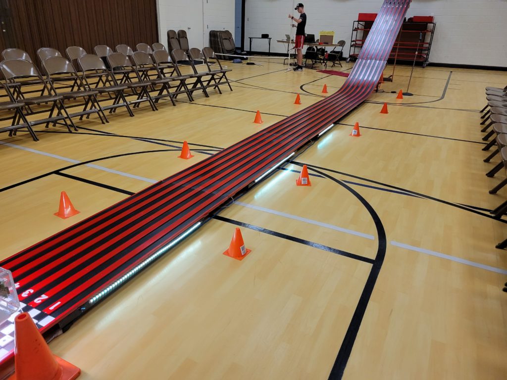 Pinewood Derby Track Rental in Utah Track with lights and cones
